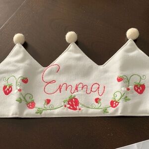 Personalized Crown Headband w/ Red & Green, 🍓 Embroidery for ‘Emma’